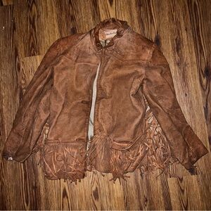 vintage brown suede leather jacket with fringe detailing